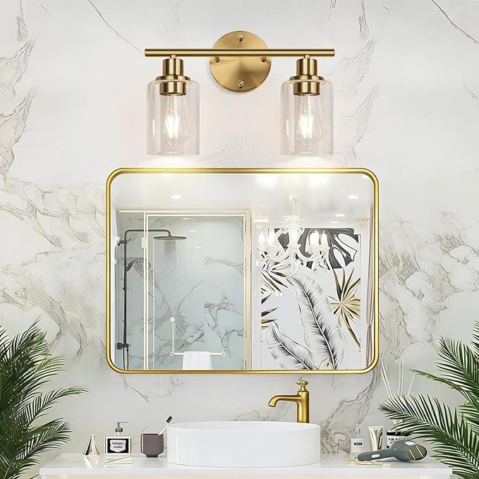 Zarbitta 2-Light Bathroom Light Fixtures, Brushed Gold Vanity Light, Modern