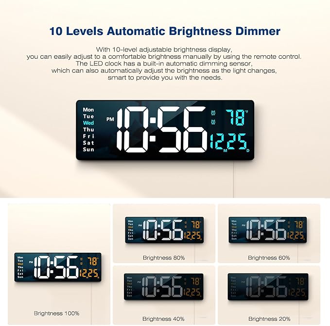 Abovsare 16.2 Inch Large Display Wall Clocks, LED Digital Clock