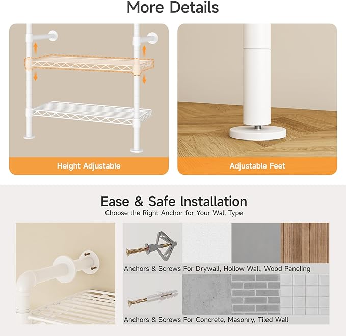ONBRILL L7 Wall Mounted Industrial Pipe Clothing Rack – Heavy Duty Modular