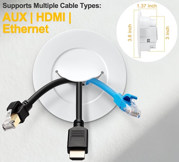 ZhiYo in-Wall Cable Management Kit for TV, White TV Cord Hider Kit, Behind Wall Cable Management for Mounted TVs, Cord Concealer Kits with 2 Wire Pass Throughs and 1 Hole Saw Drill Attachmen
