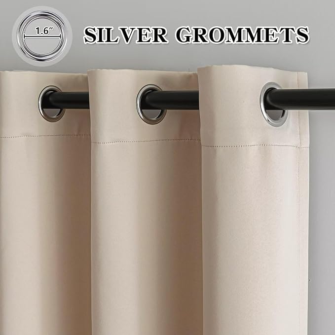 IGEMAEVE Beige Curtains 108 Inch Length 2 Panels Set, Light Filtering Curtains