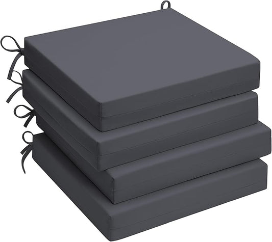 UNIKOME Outdoor Chair Cushions Pack of 4, Water Resistant Patio Cushions with Ties, High Density Sponge Filling Square Corner Seat Cushions for Outdoor Furniture, 19"*19"*3", Grey