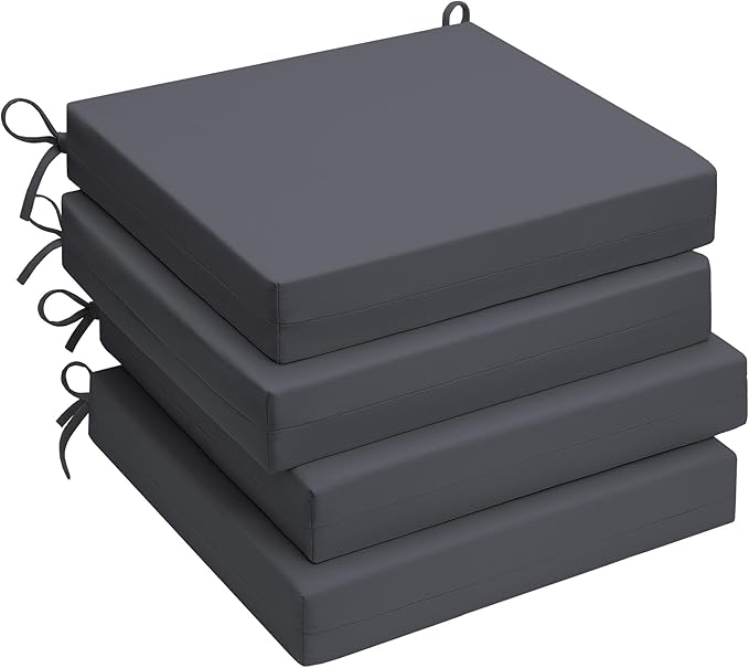 UNIKOME Outdoor Chair Cushions Pack of 4, Water Resistant Patio Cushions with Ties, High Density Sponge Filling Square Corner Seat Cushions for Outdoor Furniture, 24"*24"*4", Grey