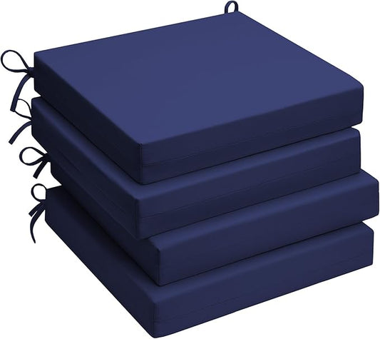 UNIKOME Outdoor Chair Cushions Pack of 4, Water Resistant Patio Cushions with Ties, High Density Sponge Filling Square Corner Seat Cushions for Outdoor Furniture, 19"*19"*3", Navy Blue