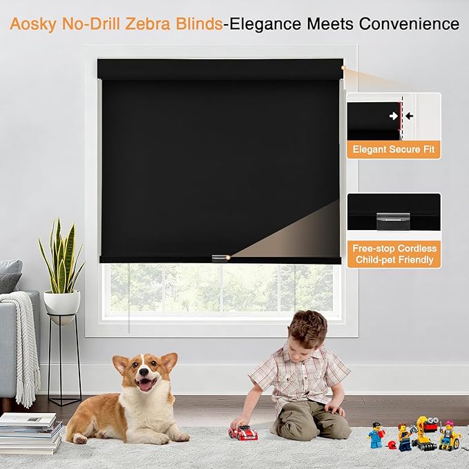AOSKY No Drill Cordless Blackout Roller Shades