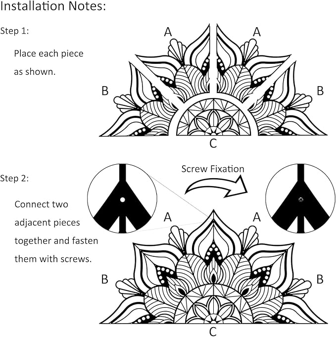 Resama Large Metal Mandala Wall Decor, Unique Lotus Flower Wall Art, Suitable for Office and Home Indoor and Outdoor Decoration (Black, 45''x22.6'' / 114x57.5cm)