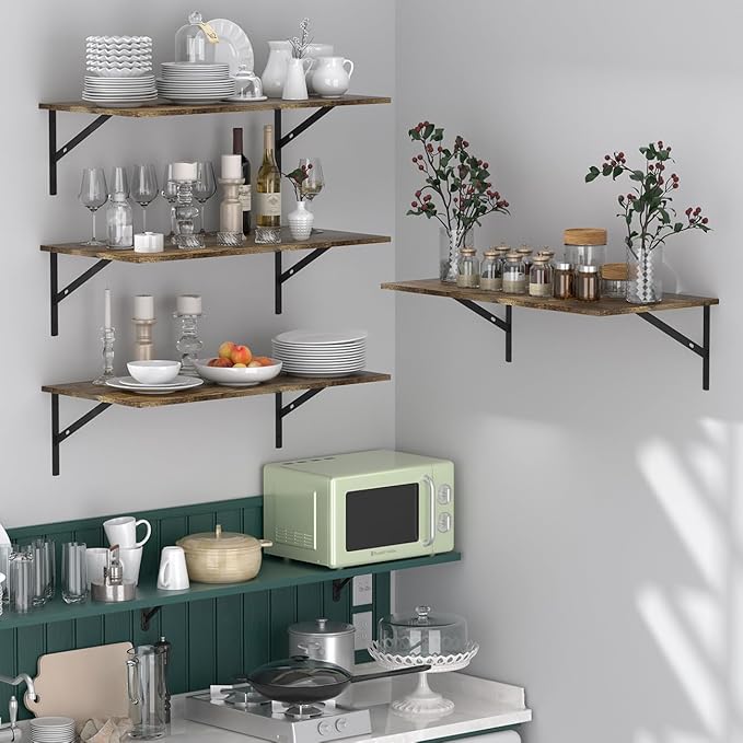 Deep Floating Shelves for Wall Set of 3, 24W x 12 Inch Deep Floating Shelves