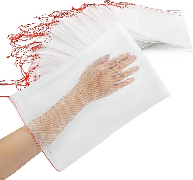 Fruit Protection Bags, 100 Pcs 8x12 Inch Garden Insect Netting Bags for Fruit Trees, Fruit Mesh Bags with Drawstring Protect Tomatos, Grapes, Mangos from Bugs Birds Squirrels