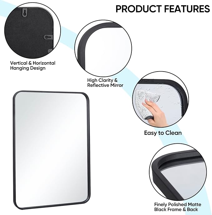 ZenStyle Black Metal Framed Rectangular Wall Mirror 22" x 30" Bathroom Mirror