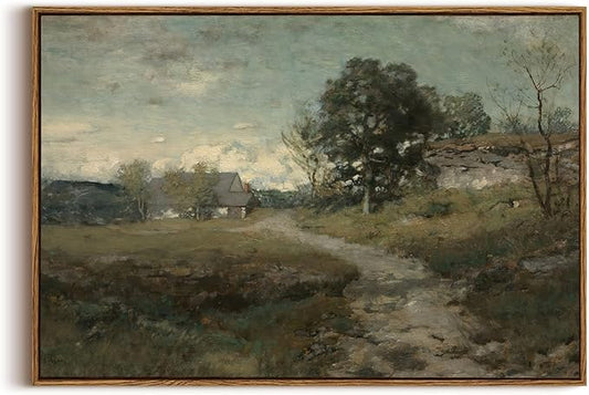 OIQArtOIQ Framed Vintage Landscape Wall Art French Country Cottage Natural