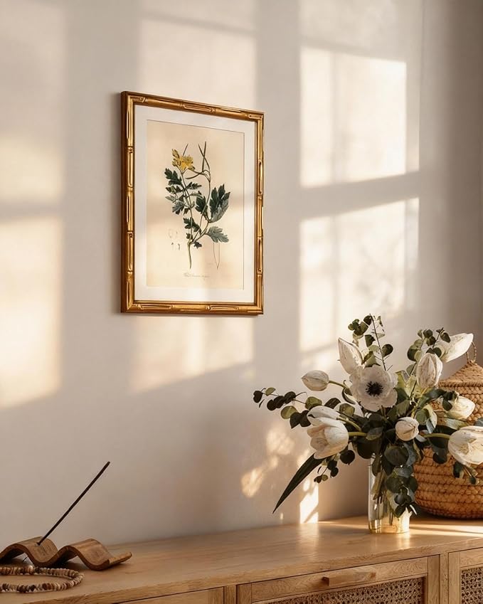 InSimSea Gold Bamboo Framed Canvas Wall Art, Kitchen Herbs Botanical Paintings