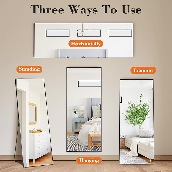 Sweetcrispy 56"x21" Full Length Mirror, Leaning or Standing Full Body Mirror