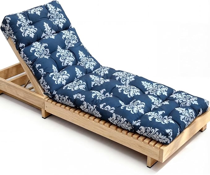 Outdoor Lounge Chair Cushions, Chaise Lounge Chair Cushions Replacement for Patio Furniture with Ties Waterproof Fabric Pool Chasie Cushion 74.4 x 22 x 4.7 Inches Blue and White Flowers