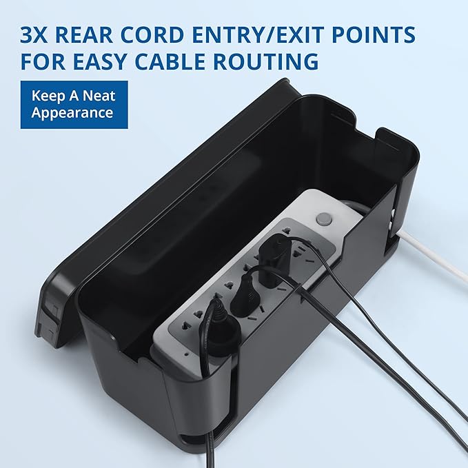 ZhiYo Cable Management Box Black, 2Pack Cord Organizer Box - Extra Large and Medium Size, Cord Hider Box to Conceal Power Strips on Desk or Floor, Made from Electrically Safe ABS Material