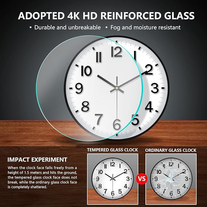 Modern Wall Clock, 10 Inch Digital Wall Clocks Battery Operated, Round Non