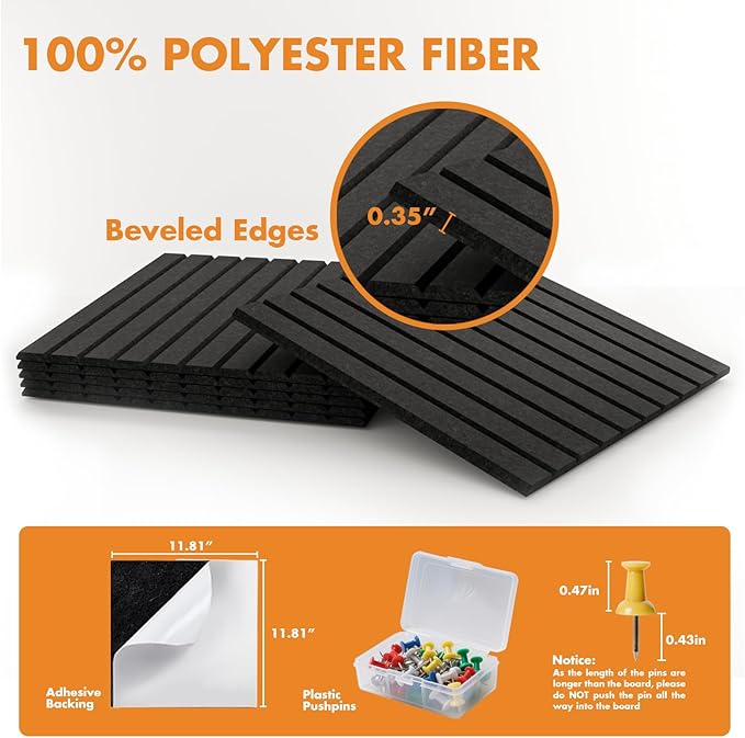 Cork Board Tiles for Wall with Push Pins, Removable 36" x 24" Slat Bulletin