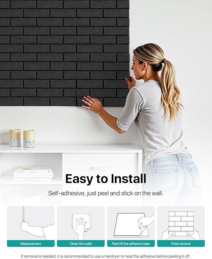Soundproof Wall Panels Self-adhesive, Acoustic Panels 18 Pack Brick Wall Panels