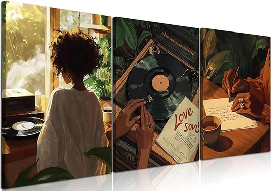 Black Woman Wall Art Set of 3 Fashion Black Girl Wall Decor, Trendy African