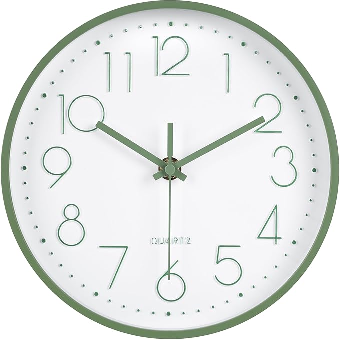 Modern Green Bathroom Wall Clocks 8 Inch Non-Ticking Battery Operated