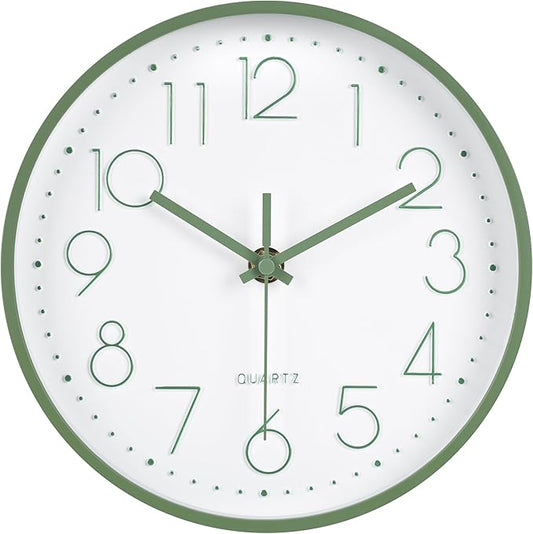 Modern Green Bathroom Wall Clocks 8 Inch Non-Ticking Battery Operated