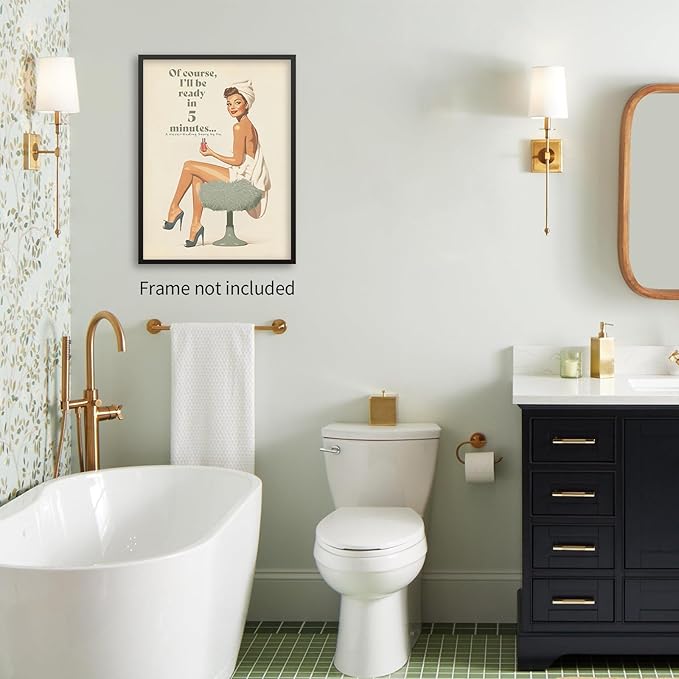 noxozoqm Boho Sage Green Bathroom Poster Vintage 70s Pin Up Girl Wall Art Of
