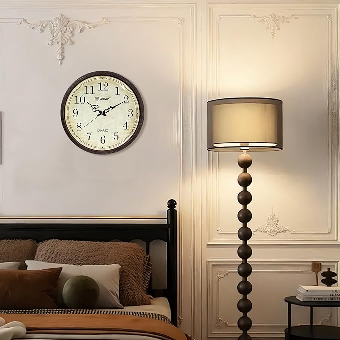 Geevon Vintage Brown Wall Clock, Silent 16" Non Ticking Wall Clock Battery