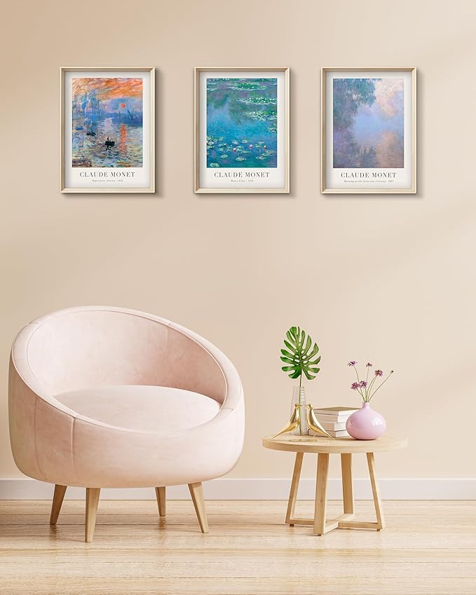 Framed Claude Monet Water Lilies Canvas Wall Art, Vintage Impressionist