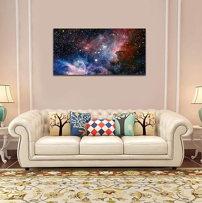 arteWOODS Canvas Wall Art Galaxy Nebula Starry Cosmic Painting Pictures Panoramic Canvas Arotwork Universe Stars Outer Space Wall Art for Home Office Decoration Framed Ready to Hang 29" x 58"