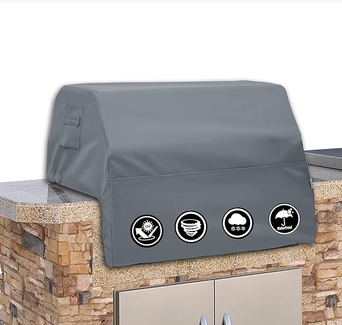 Covers & All Built-in Grill Cover for Outdoor Grill – Heavy Duty 12 oz Waterproof Built-in BBQ Grill Cover, PVC-Coated Polyester with Elastic Hem for Snug Fit (57 x 27 x 26 inches, Grey)