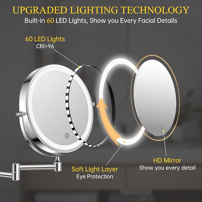 FUNTOUCH Rechargeable Wall Mounted Makeup Mirror