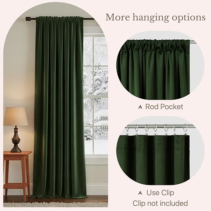NICETOWN Dark Green Blackout Velvet Curtains