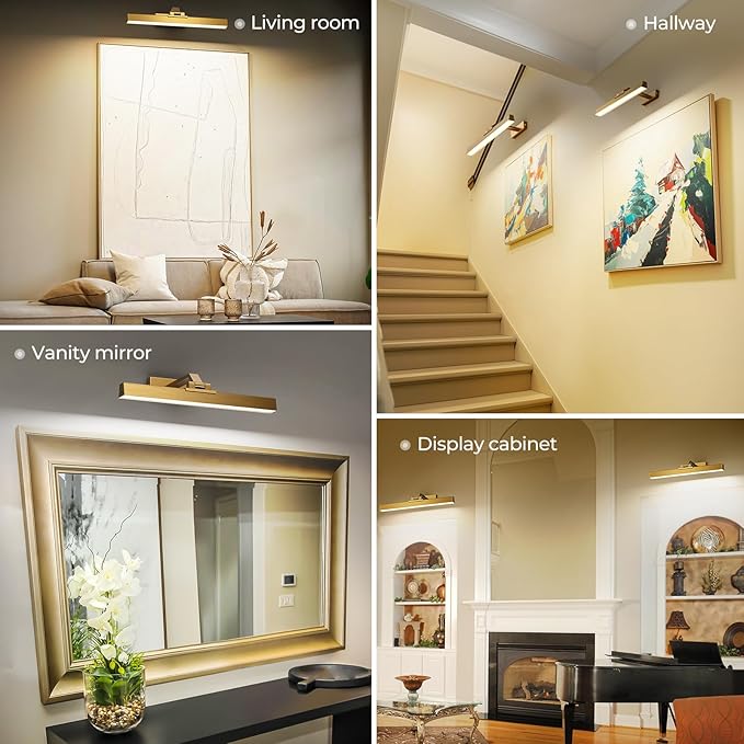 Afyuol Picture Lights for Wall, Brass Battery Operated Picture Light 16in Art