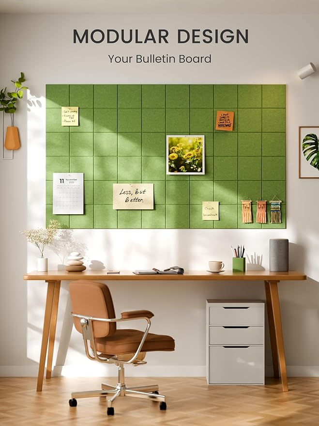 Bumusty Large Felt Bulletin Board, 30 Push Pins, 40 Adhesive Tabs, Kelly Green