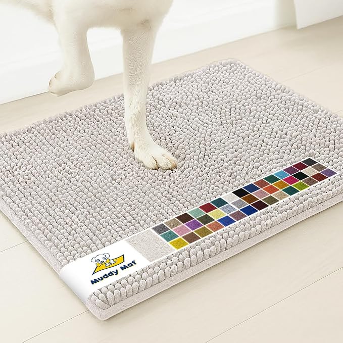 Muddy MatÂ® | Super Water Absorbent Door Mat Indoor, Microfiber Quick Dry Chenille Entryway Rug, Slip Resistant Front Door Mat, Indoor Mats for Entryway, Machine Washable Pet Rug, White 20" x 48"