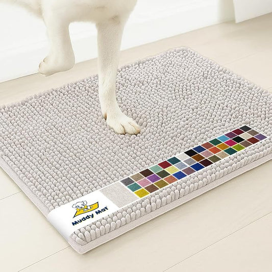 Muddy MatÂ® | Super Water Absorbent Door Mat Indoor, Microfiber Quick Dry Chenille Entryway Rug, Slip Resistant Front Door Mat, Indoor Mats for Entryway, Machine Washable Pet Rug, White 24" x 44"