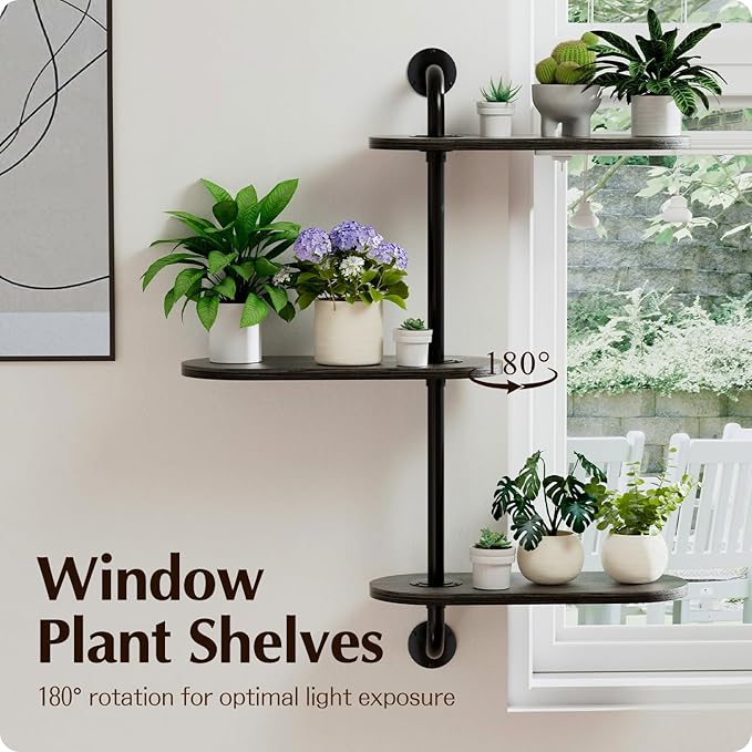 Rotating Window Plant Shelves 3-Tier, Wooden Window Shelf