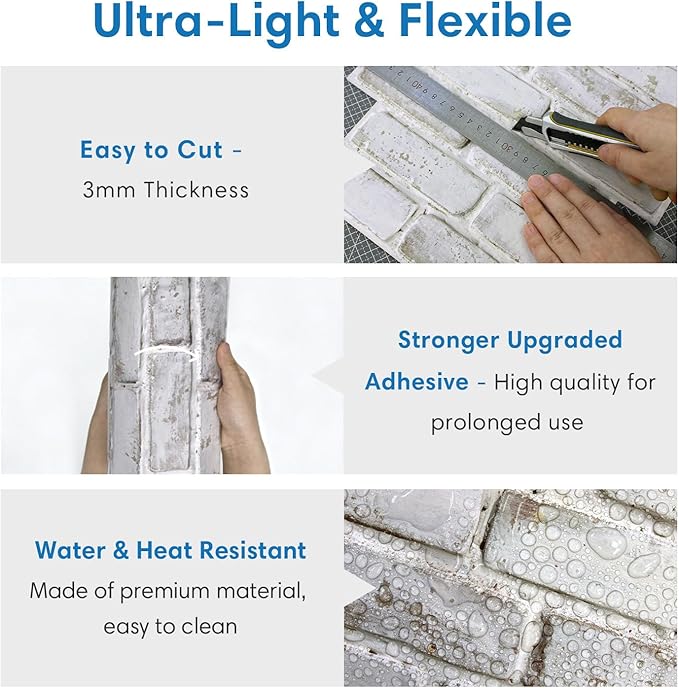 COMSTICKC 3D Faux Brick Wall Panel Peel and Stick, Small Size, Ultra-Light PVC