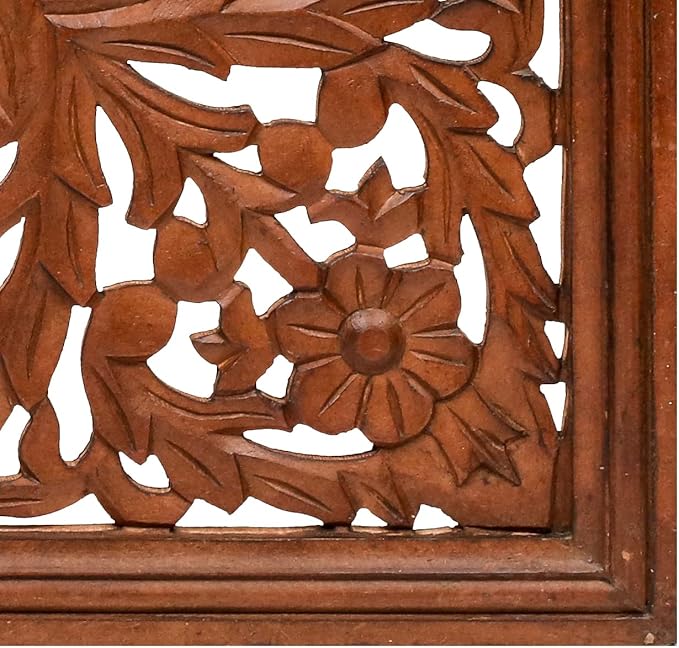 Homebia Designs Handmade Carved Wooden Wall Hanging Plaque 24x24 Inch Elegant
