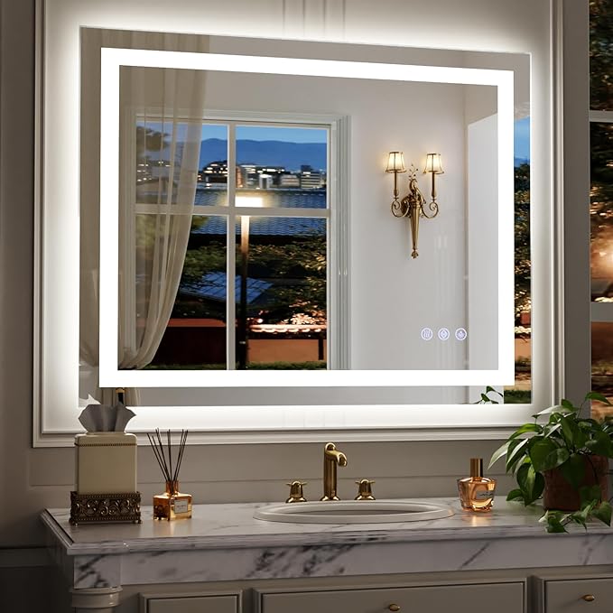 LED Bathroom Mirror, Backlit + Front Lit, 3 Color Modes, Memory Function