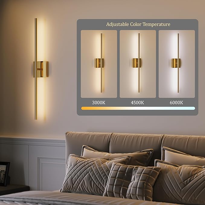 Morauroral 40″ Gold Battery Operated Wall Sconces Set of Two, Dimmable Wall