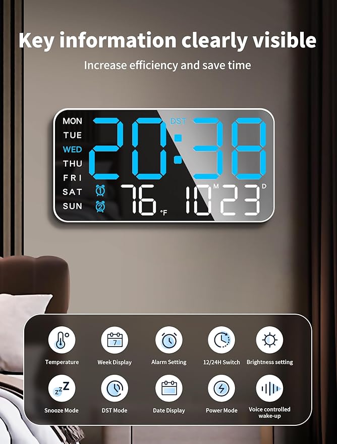 MASHI 8.4''Large Digital Wall Clock, Led Alarm Clock