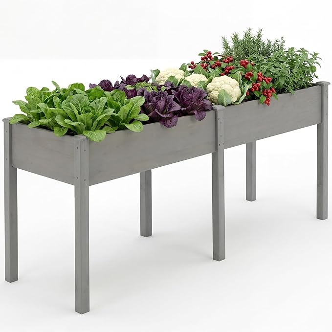 NEWBULIG Raised Garden Bed with Legs 72x23x30in,Elevated Wood Planter Box Stand for Outdoors Garden Balcony Courtyard, Natural Wood 600 Pound Capacity for Planting Herbs Flowers Vegetables, Grey