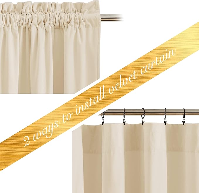 NICETOWN Beige Velvet Curtains 72 inches 2 Panels Set, Thermal Insulated Heavy