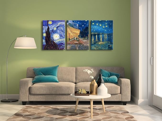 Wieco Art 3 Panels Canvas Prints of Vincent Van Gogh Paintings Reproduction