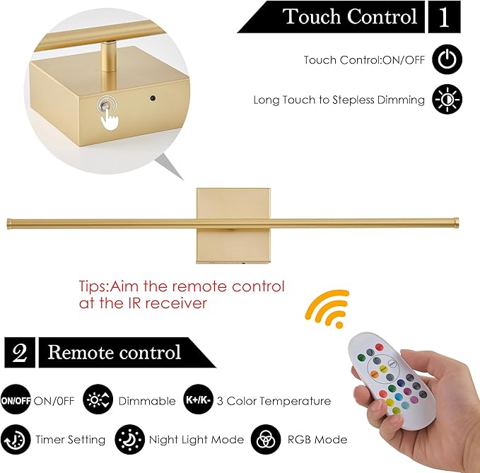 KARTOOSH 28.3 Inch 9 RGB Color Battery Operated Wireless Wall Sconces Set of Two