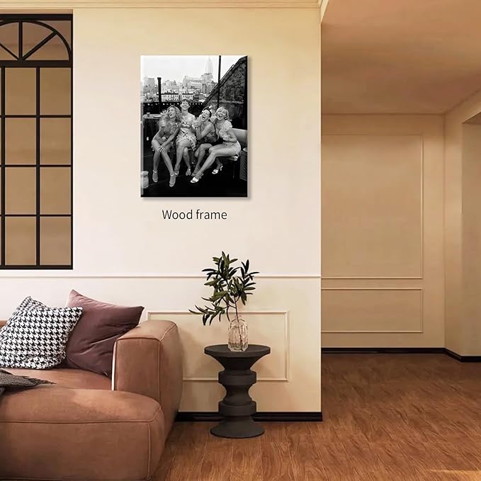 Retro Black And White Woman Framed Wall Art Fashion Rooftop Party Posters