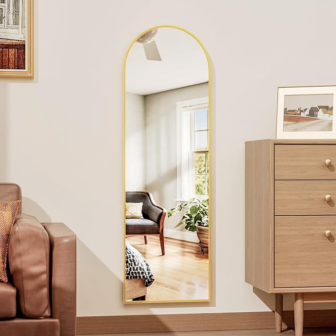 Rowjut Full Length Door Mirror, Wall Mounted Wall & 48"X14"Arched Behind Door