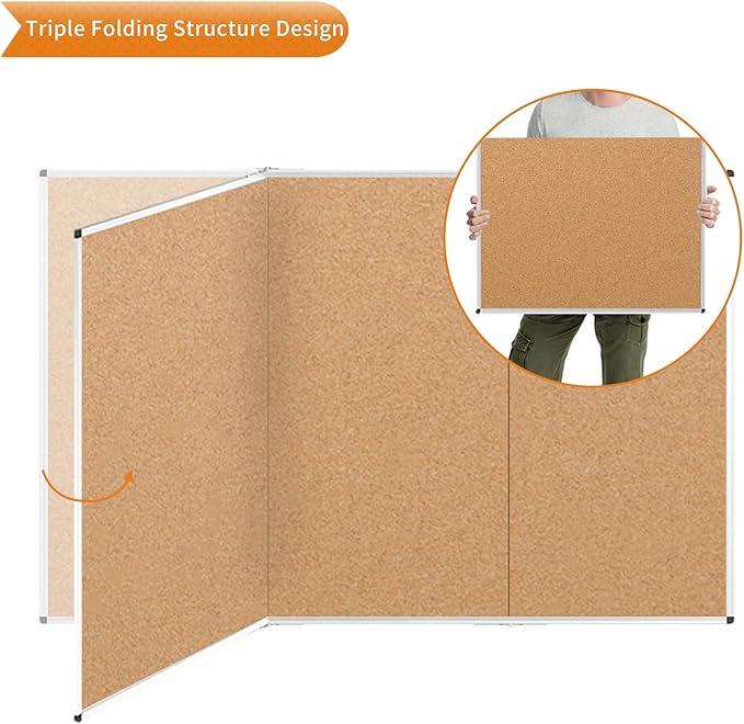 VIZ-PRO 96" x 48" Large Cork Bulletin Board, Foldable & Wall-Mounted Notice Pin