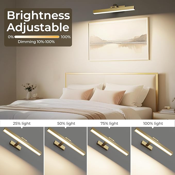Afyuol Picture Lights for Wall, Brushed Gold Battery Operated Picture Light