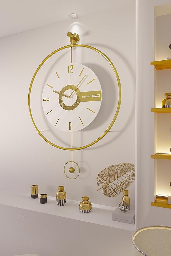 Large Luxury LED Backlit Wall Clock – Pendulum Roman Numeral Metal Ring